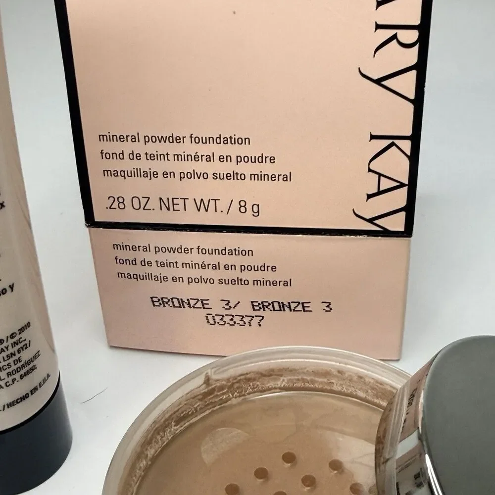 Mary Kay Bronze 3 Foundation + Mineral Powder Bronze 3 + 2 MK Brushes Lot New
